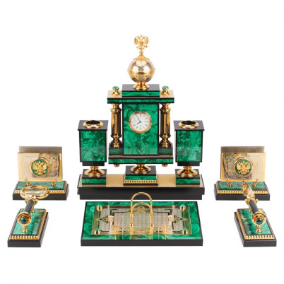 Настольный набор "Держава" камень малахит Златоуст