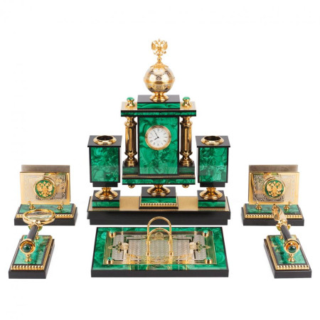 Настольный набор "Держава" камень малахит Златоуст