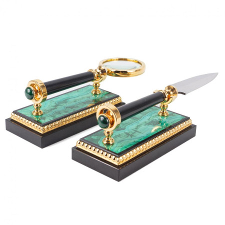 Настольный набор "Держава" камень малахит Златоуст