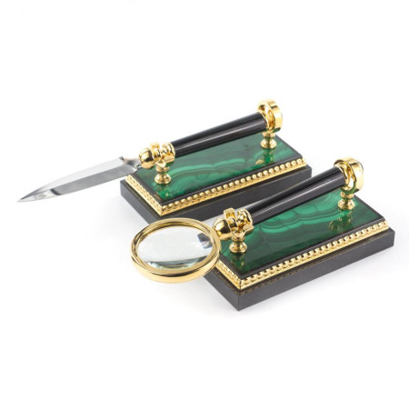 Настольный набор "Конь с попоной" из малахита Златоуст