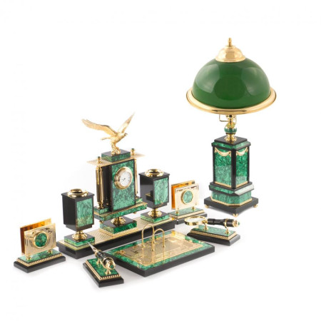 Письменный набор "Сенатор" с лампой камень малахит Златоуст