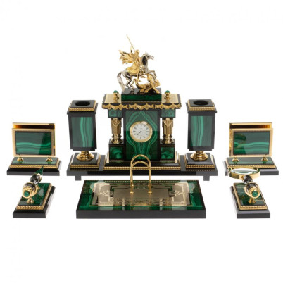 Письменный набор "Георгий Победоносец" из малахита Златоуст