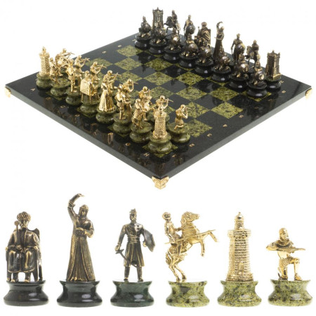 Шахматы подарочные "Турецко-европейская война" камень змеевик бронза 48х48 см