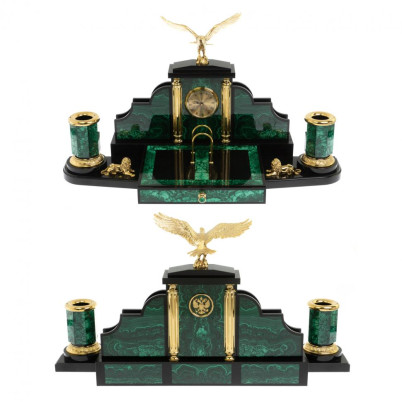 Письменный набор "Президентский" из малахита с лампой