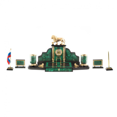 Письменный прибор из малахита "Лев с шаром"