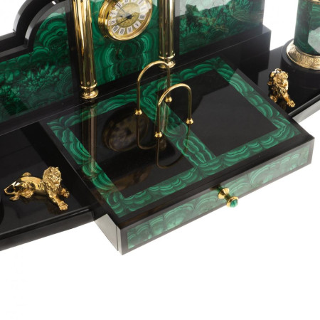 Письменный прибор из малахита "Лев с шаром"