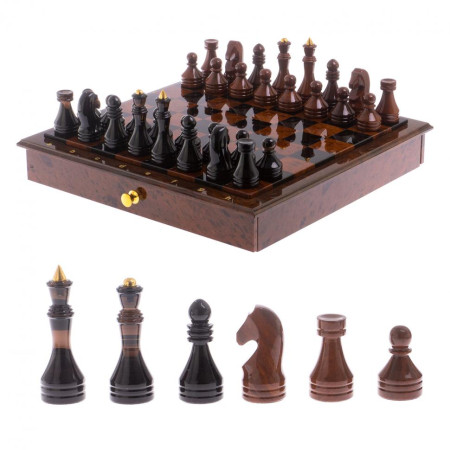 Шахматный ларец с фигурами "Классический" из обсидиана