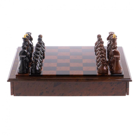 Шахматный ларец с фигурами "Классический" из обсидиана