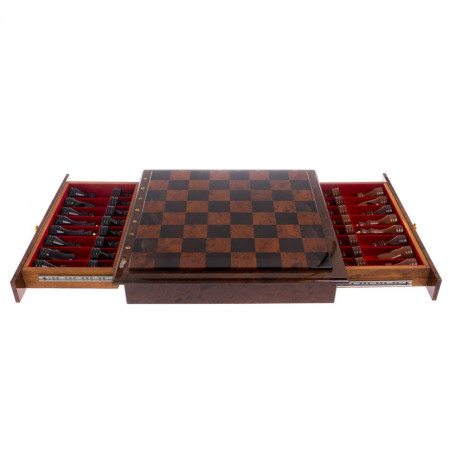 Шахматный ларец с фигурами "Классический" из обсидиана