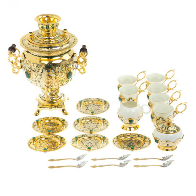 Самовар "Малахитовые узоры" с сервизом на 6 персон Златоуст