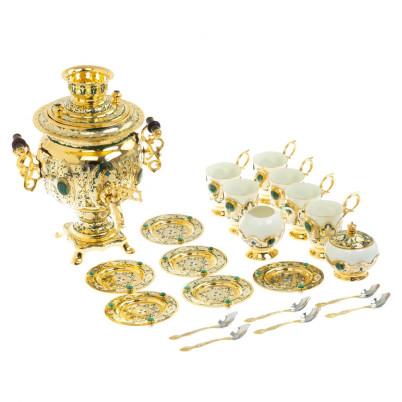 Самовар "Малахитовые узоры" с сервизом на 6 персон Златоуст